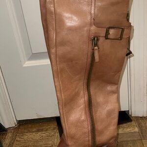 Brown Knee-High Boots with Buckle and Zipper
